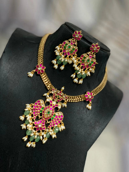 Nandini Peacock Jadua Kundan Necklace Set