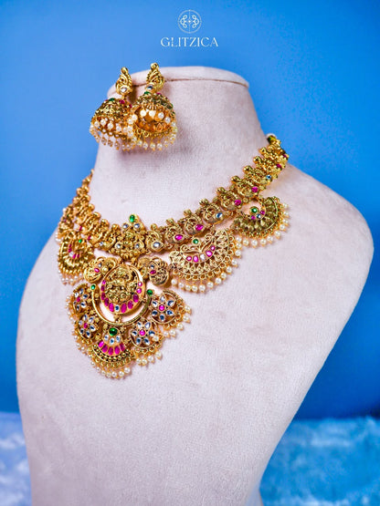 Anjali Temple Lakshmi Jadua Kundan Necklace Set
