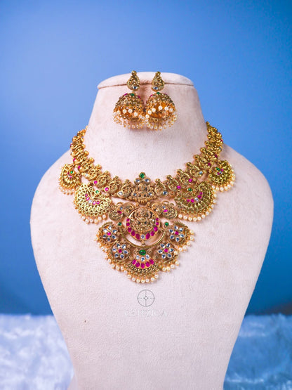 Anjali Temple Lakshmi Jadua Kundan Necklace Set