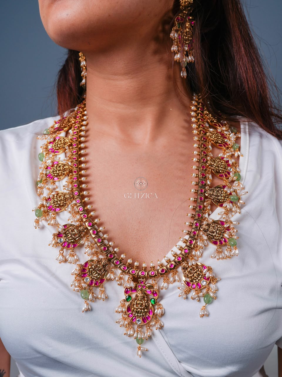 Long Jadau Kundan Haram Necklace Set