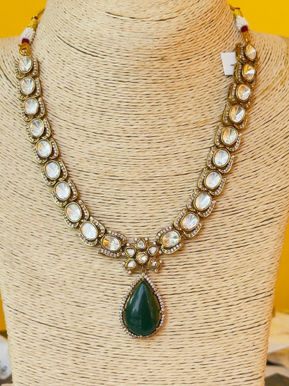 Kashvi Emerald Green Polki Necklace Set