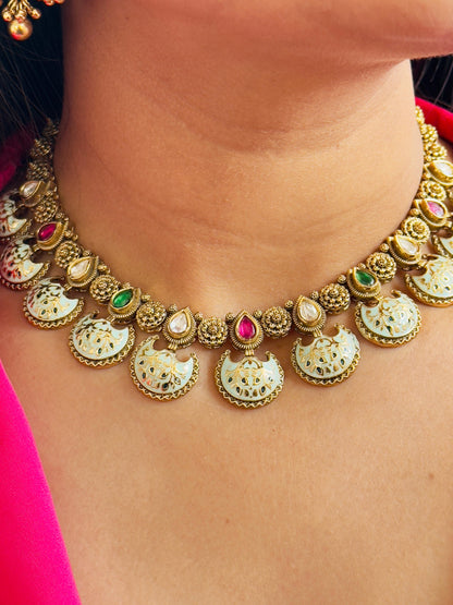 Siya Antique MeenakariRuby Choker Necklace Set