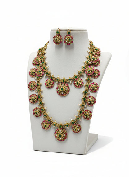 Double Layer Meenakshi Jadau Antique Necklace Set