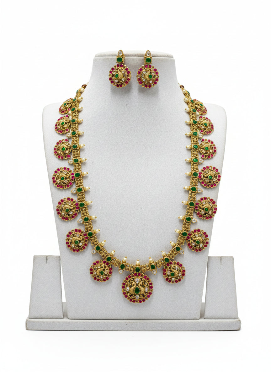 Long Meenakshi Jadau Antique Necklace Set
