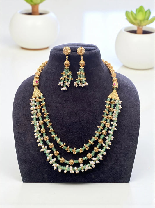 3 Layer Mint Green Necklace Set